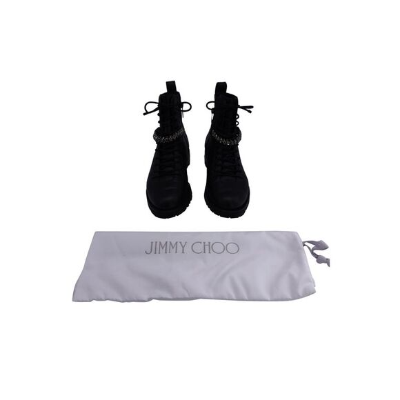 Jimmy Choo Cruz Combat Boots with Crystals in Black Leather - Picture 6 of 7